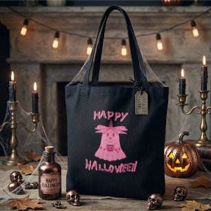 Bolsa Tote Arte Digital Feliz Halloween Fantasma Rosa Coquete
