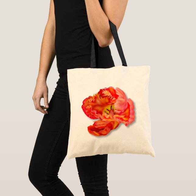 Bolsa Tote Arte Digital Flaming Orange Parrot Tulip (Frente (produto))