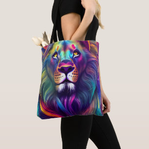 Bolsa Tote Arte Digital Moderna Multicor Leão Majestoso