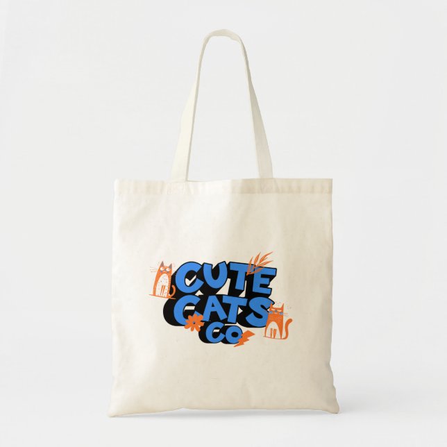 Bolsa Tote Arte Divertida de Gatos Fofos Felizes (Frente)