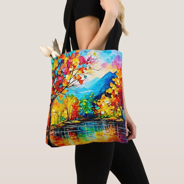 Bolsa Tote Arte do Lago Rainbow Autumn (Close Up)