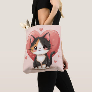 Bolsa Tote Arte do Namorados Kawaii, Cute Calico