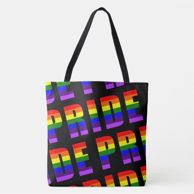 Bolsa Tote Arte do Orgulho Arco-Íris a Preto Personalizado (Frente)