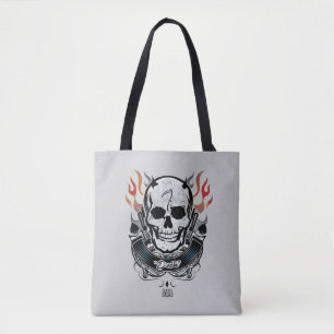 Bolsa Tote Arte do tatuagem do crânio & das chamas do pelotão