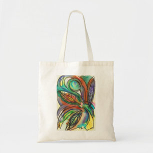 Bolsa Tote Arte em Aquarela Abstrata Pintada à Mão com Flores