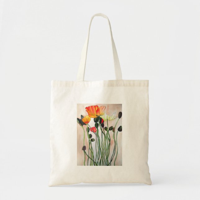 Bolsa Tote Arte em aquarela de flores de Papoula Laranja (Frente)