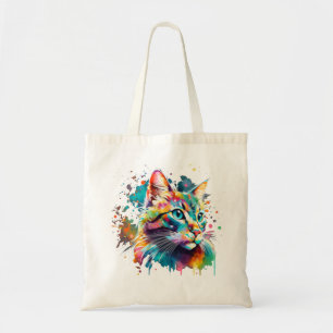 Bolsa Tote Arte em Aquarela de Gato