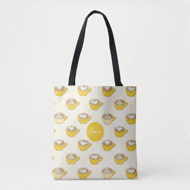 Bolsa Tote Arte em Latite em Prato Amarelo de Café (Frente)