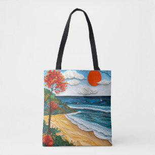Bolsa Tote Arte em papel estratificado praia com uma árvore