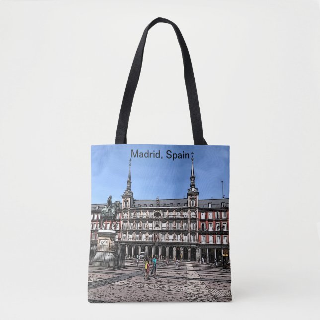 Bolsa Tote Arte em quadrinhos de uma praça em Madrid, Espanha (Frente)