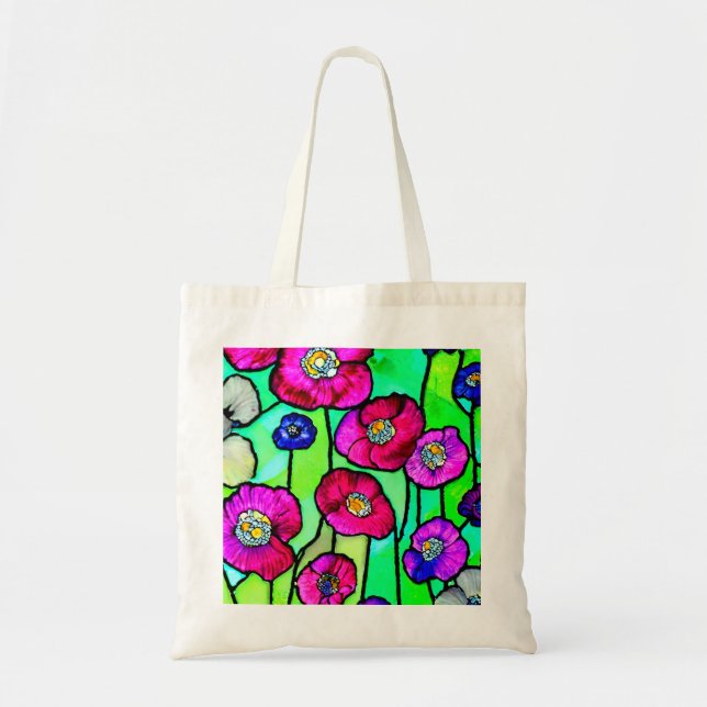 Bolsa Tote Arte em vidro de Anêmonas (Frente)