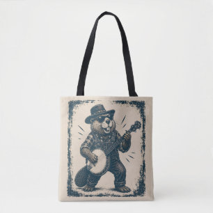 Bolsa Tote Arte engraçada de bluegrass de castor vintage músi
