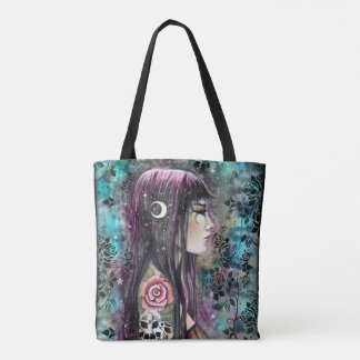 Bolsa Tote Arte Fantasia Tatuagem de Rosa