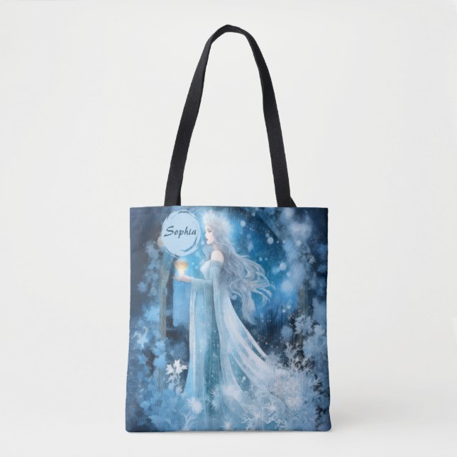 Bolsa Tote Arte Fantástica da Rainha da Neve - Deusa Mística  (Frente)