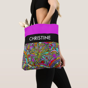 Bolsa Tote Arte Fantástica de Esboço - Flores de Abstrato 1
