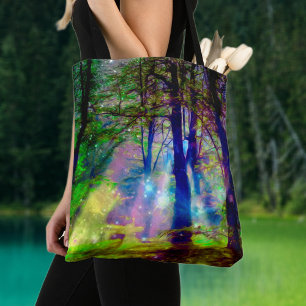 Bolsa Tote Arte Fantástica de Floresta Arco-Íris Mística