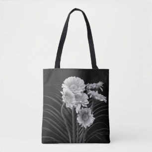 Bolsa Tote Arte fina floral ainda vida detalhada mac monocrom