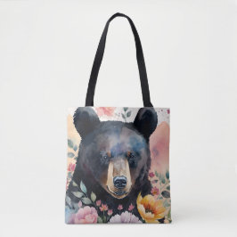 Bolsa Tote Arte Floral a Aquarela do Urso Negro