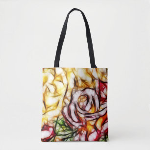 Bolsa Tote Arte Floral Abstrata Amarela Luz Rosa Brilho