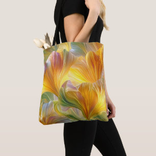 Bolsa Tote Arte Floral Abstrata com Pétalas Amarelas