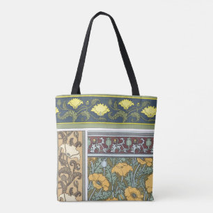 Bolsa Tote Arte Floral Antiga Arte Nova Flores Papoulas