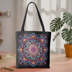 Bolsa Tote Arte Floral Boho Folclórica