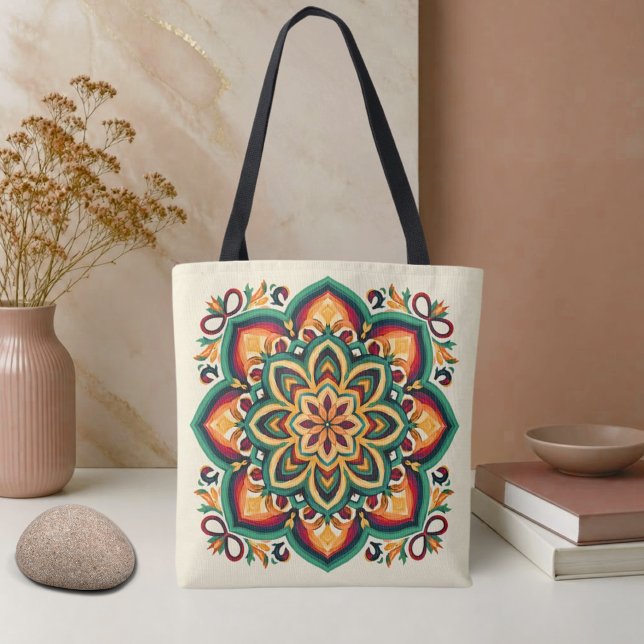 Bolsa Tote Arte Floral Boho Folclórico (Criador carregado)