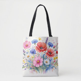 Bolsa Tote Arte Floral de Buquê de Prado de Flores Silvestres