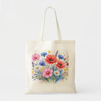 Bolsa Tote Arte Floral de Buquê de Prado de Flores Silvestres
