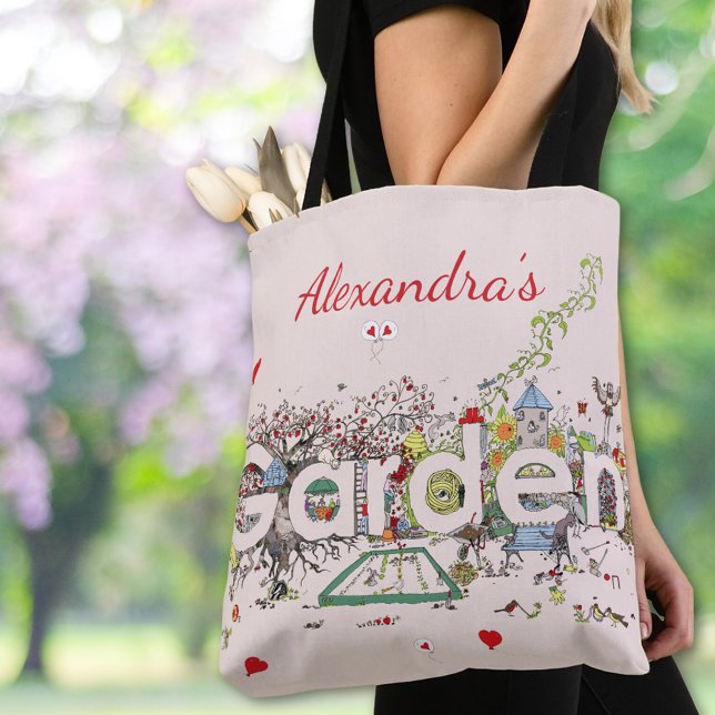 Bolsa Tote Arte Floral de Garden Wildlife Personalizada (Garden lovers wildlife floral custom name tote bag)