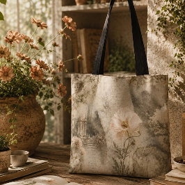 Bolsa Tote Arte Floral de Jardim Botânico Romântico Efêmero