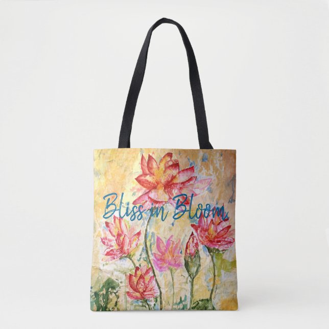 Bolsa Tote Arte floral de Lotus da felicidade por todo o lado (Frente)