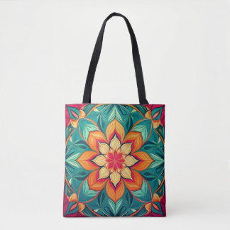 Bolsa Tote Arte Floral Mandala - Design Abstrato Colorido