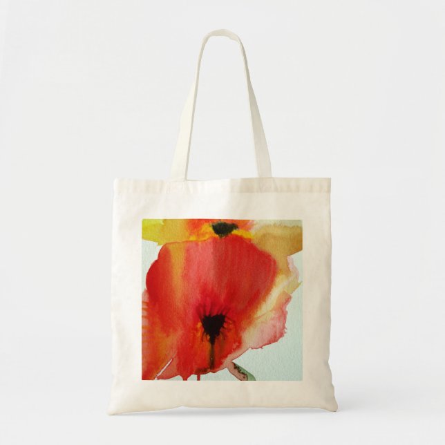 Bolsa Tote Arte floral moderna do watercolour vermelho das (Frente)