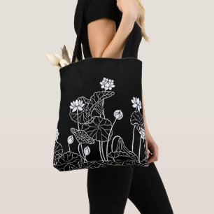 Bolsa Tote Arte Floral Preto e Branco