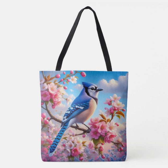 Bolsa Tote Arte Floral/primavera Blue Jay (Frente)