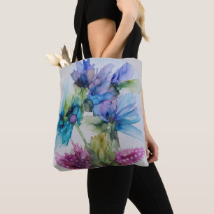 Bolsa Tote Arte Floral Verde Cor-de-Rosa Púrpura e Verde Colo
