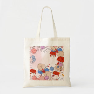 Bolsa Tote Arte floreada com Blues e Vermelho