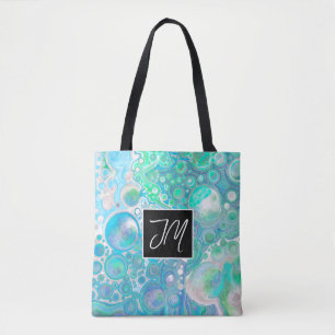 Bolsa Tote Arte Fluida Azul e Verde Marble Personalizada