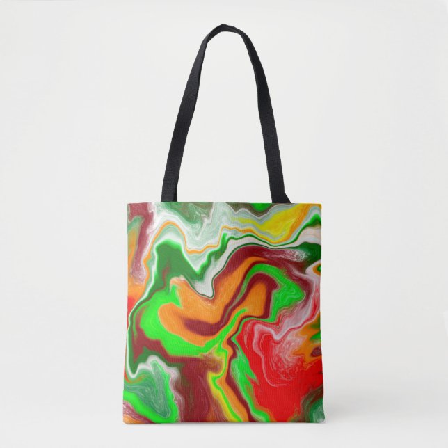 Bolsa Tote Arte Fluida Vermelha, Verde, Borgonha Colorida (Frente)