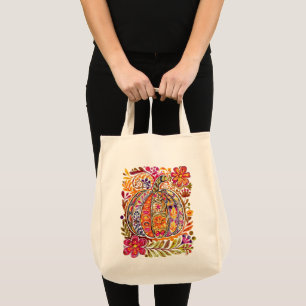 Bolsa Tote Arte Folclórica Pintada À Mão Pumpkin Tote Bag Fal