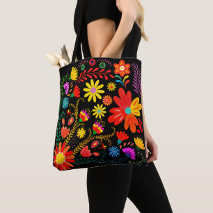 Bolsa Tote Arte Folclórica Vibrante Floral – Flor Boho Colori