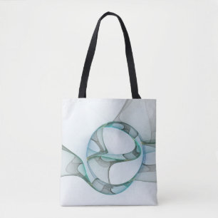 Bolsa Tote Arte Fracional Abstrata Moderna Azul Turquesa Cinz