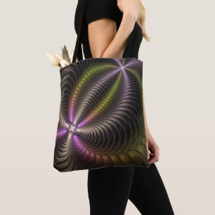Bolsa Tote Arte Fractal 3D Colorida abstrato brilhante