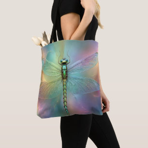 Bolsa Tote Arte Fractal de Libélula Pastel Elegante,