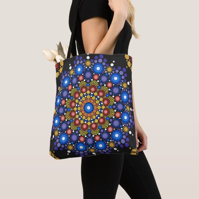 Bolsa Tote Arte Fractal Floral Dotada Retro Mandala (Close Up)