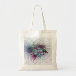 Bolsa Tote Arte Fractal Moderna Floral Colorida Abstrato
