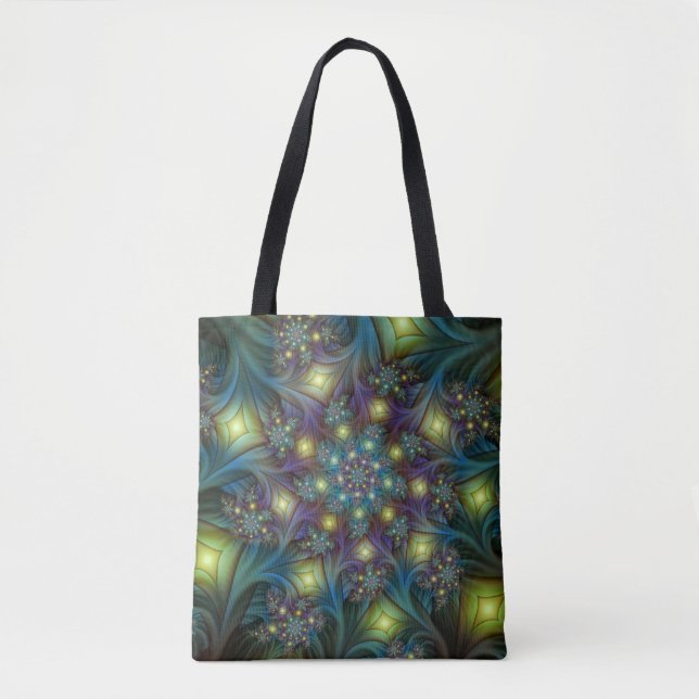 Bolsa Tote Arte Fractal Roxa Roxa Abstrato brilhante iluminad (Frente)