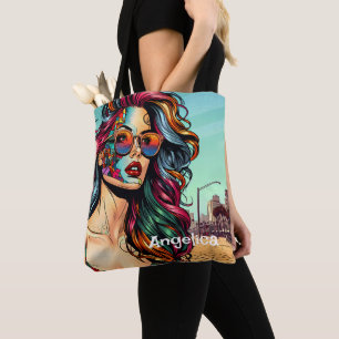 Bolsa Tote Arte Fracturada   Mulher Abstrata na Praia