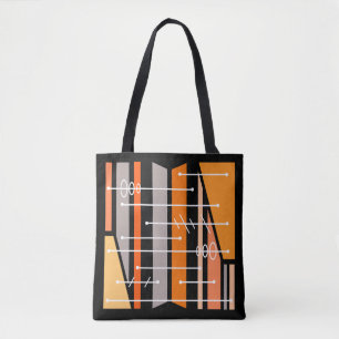 Bolsa Tote Arte Geométrica Abstrato Atômica - Laranja Negro